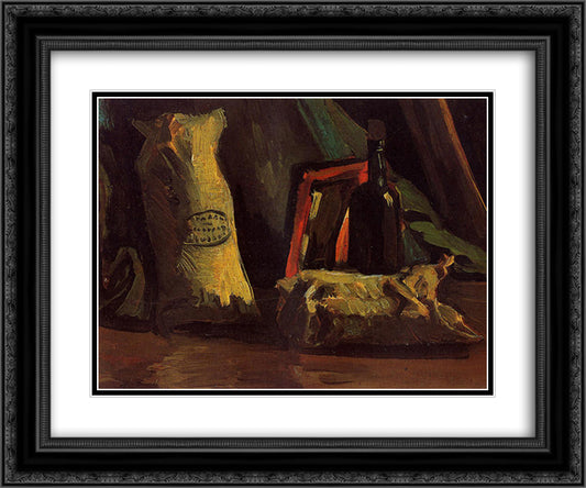 Still Life with Two Sacks and a Bottle 24x20 Black Ornate Wood Framed Art Print Poster with Double Matting by Van Gogh, Vincent