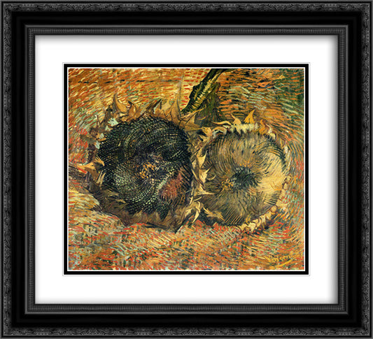 Still Life with Two Sunflowers 22x20 Black Ornate Wood Framed Art Print Poster with Double Matting by Van Gogh, Vincent