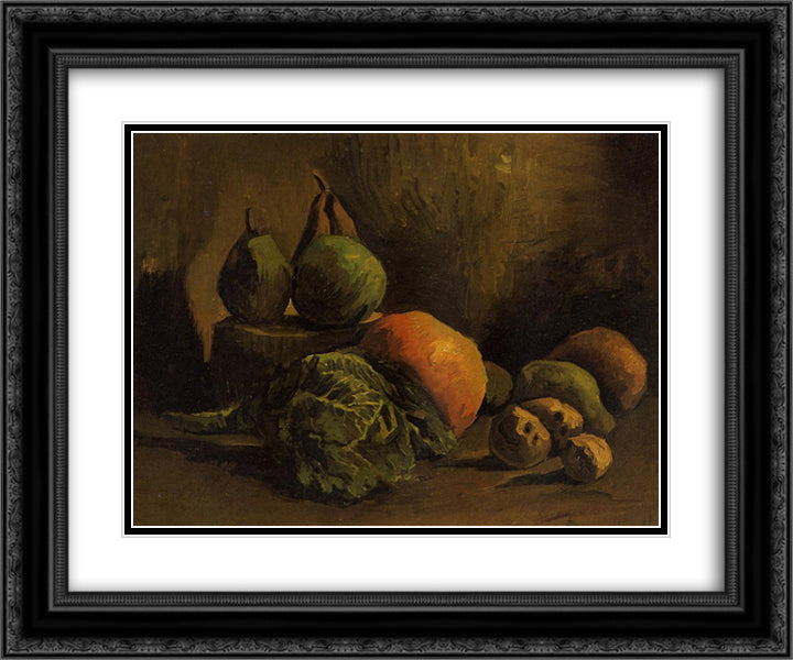 Still Life with Vegetables and Fruit 24x20 Black Ornate Wood Framed Art Print Poster with Double Matting by Van Gogh, Vincent