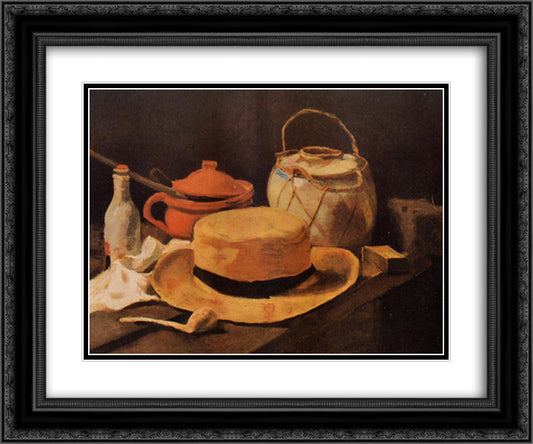 Still Life with Yellow Hat 24x20 Black Ornate Wood Framed Art Print Poster with Double Matting by Van Gogh, Vincent