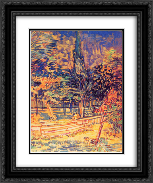 Stone Steps in the Garden of the Asylum 20x24 Black Ornate Wood Framed Art Print Poster with Double Matting by Van Gogh, Vincent