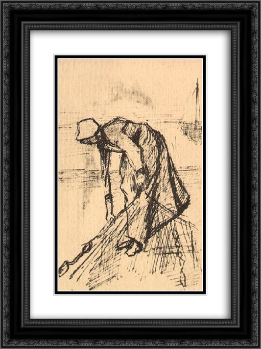 Stooping Woman with Net 18x24 Black Ornate Wood Framed Art Print Poster with Double Matting by Van Gogh, Vincent