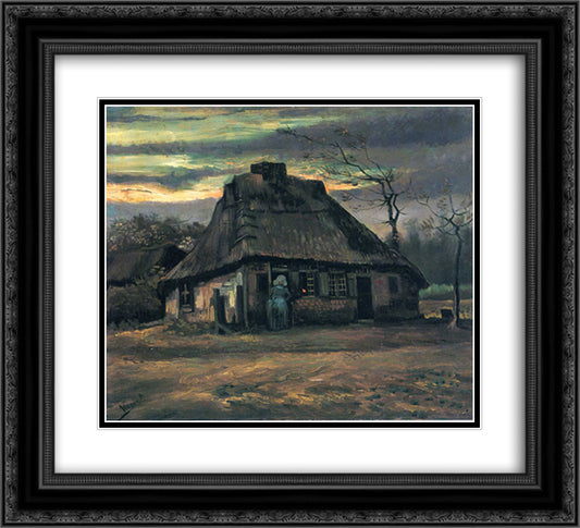 Straw hats at dusk 22x20 Black Ornate Wood Framed Art Print Poster with Double Matting by Van Gogh, Vincent