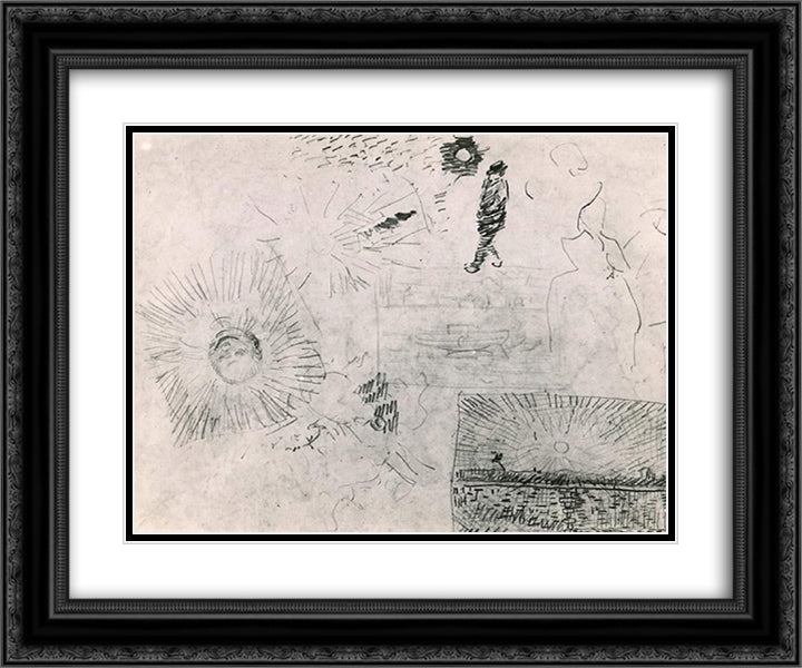Studies Figure The Enclosure Wall of Saint-Paul Hospital and Others 24x20 Black Ornate Wood Framed Art Print Poster with Double Matting by Van Gogh, Vincent