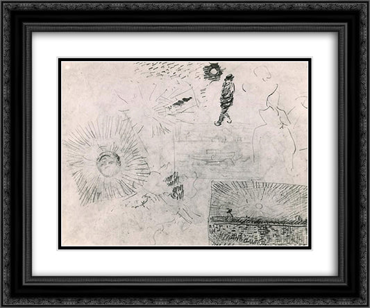 Studies Figure The Enclosure Wall of Saint-Paul Hospital and Others 24x20 Black Ornate Wood Framed Art Print Poster with Double Matting by Van Gogh, Vincent