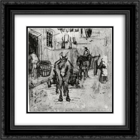 Studies of Donkey Carts 20x20 Black Ornate Wood Framed Art Print Poster with Double Matting by Van Gogh, Vincent