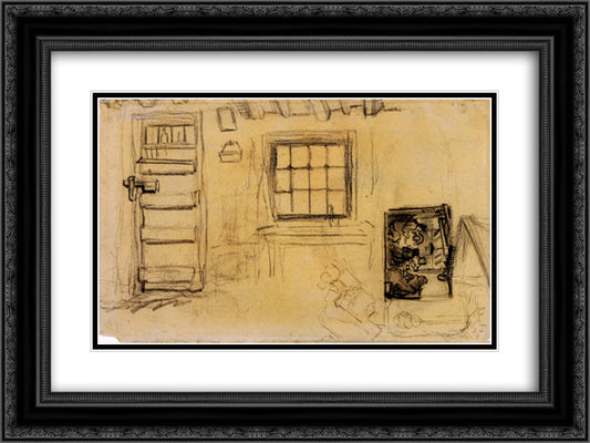 Studies of the Interior of a Cottage, and a Sketch of The Potato Eaters 24x18 Black Ornate Wood Framed Art Print Poster with Double Matting by Van Gogh, Vincent