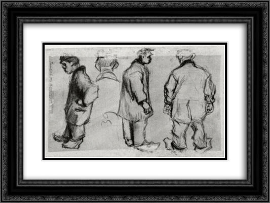 Studies of Three Peasants and a Head 24x18 Black Ornate Wood Framed Art Print Poster with Double Matting by Van Gogh, Vincent