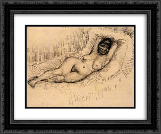 Study for Reclining Female Nude 24x20 Black Ornate Wood Framed Art Print Poster with Double Matting by Van Gogh, Vincent