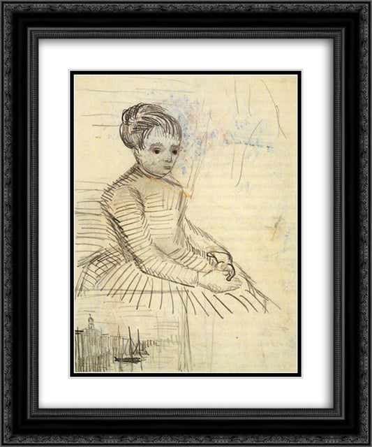 Study for Woman Sitting by a Cradle 20x24 Black Ornate Wood Framed Art Print Poster with Double Matting by Van Gogh, Vincent