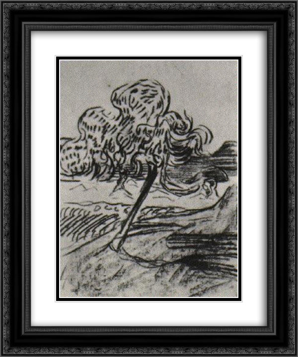 Study of a Fruit Tree 20x24 Black Ornate Wood Framed Art Print Poster with Double Matting by Van Gogh, Vincent