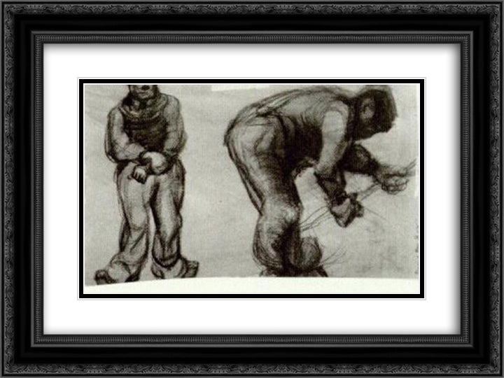 Study of Two Peasants 24x18 Black Ornate Wood Framed Art Print Poster with Double Matting by Van Gogh, Vincent