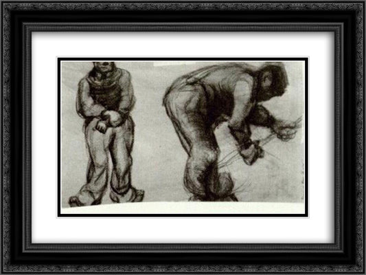 Study of Two Peasants 24x18 Black Ornate Wood Framed Art Print Poster with Double Matting by Van Gogh, Vincent