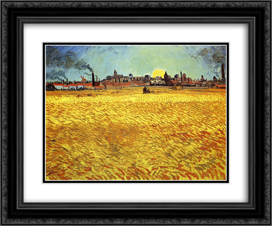Summer Evening, Wheatfield with Setting sun 24x20 Black Ornate Wood Framed Art Print Poster with Double Matting by Van Gogh, Vincent