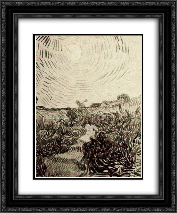 Sun Disk above a Path between Shrubs 20x24 Black Ornate Wood Framed Art Print Poster with Double Matting by Van Gogh, Vincent