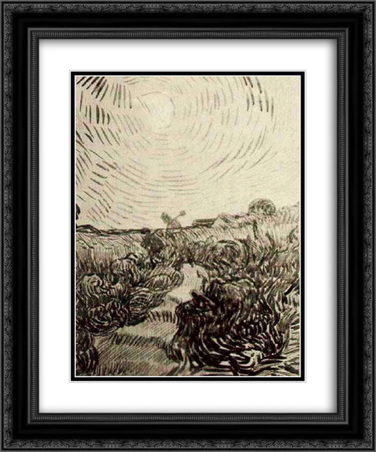 Sun Disk above a Path between Shrubs 20x24 Black Ornate Wood Framed Art Print Poster with Double Matting by Van Gogh, Vincent