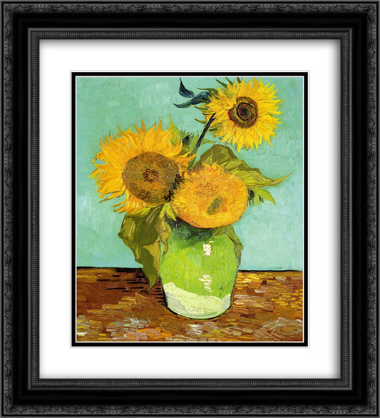 Sunflowers 20x22 Black Ornate Wood Framed Art Print Poster with Double Matting by Van Gogh, Vincent