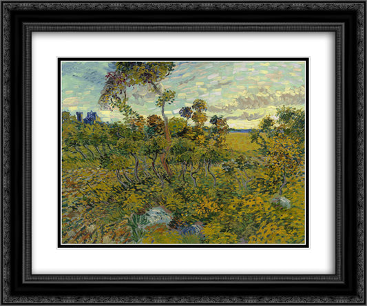 Sunset at Montmajour 24x20 Black Ornate Wood Framed Art Print Poster with Double Matting by Van Gogh, Vincent