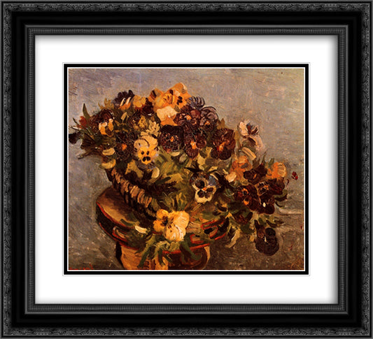 Tambourine with Pansies 22x20 Black Ornate Wood Framed Art Print Poster with Double Matting by Van Gogh, Vincent