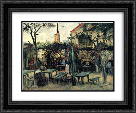 Terrace of a Cafe on Montmartre La Guinguette 24x20 Black Ornate Wood Framed Art Print Poster with Double Matting by Van Gogh, Vincent