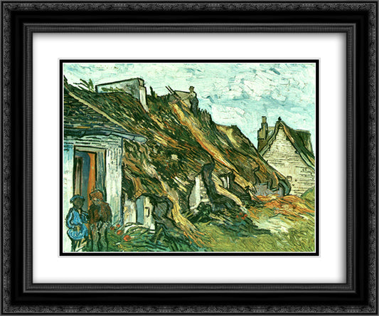 Thatched Cottages in Chaponval, Auvers-sur-Oise 24x20 Black Ornate Wood Framed Art Print Poster with Double Matting by Van Gogh, Vincent