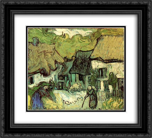 Thatched Cottages in Jorgus 22x20 Black Ornate Wood Framed Art Print Poster with Double Matting by Van Gogh, Vincent