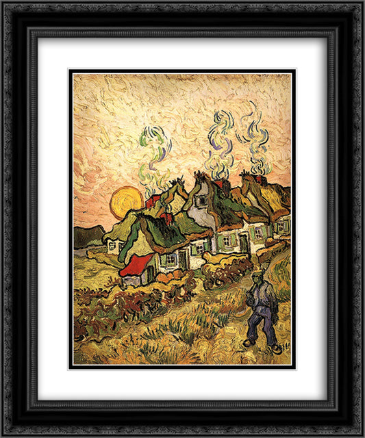Thatched Cottages in the Sunshine Reminiscence of the North 20x24 Black Ornate Wood Framed Art Print Poster with Double Matting by Van Gogh, Vincent