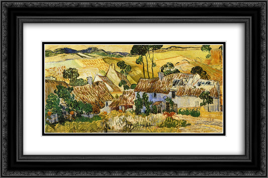 Thatched Houses against a Hill 24x16 Black Ornate Wood Framed Art Print Poster with Double Matting by Van Gogh, Vincent