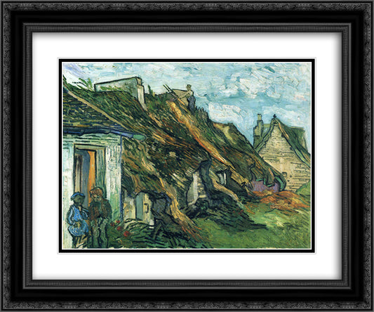 Thatched Sandstone Cottages in Chaponval 24x20 Black Ornate Wood Framed Art Print Poster with Double Matting by Van Gogh, Vincent