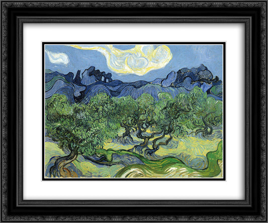 The Alpilles with Olive Trees in the Foreground 24x20 Black Ornate Wood Framed Art Print Poster with Double Matting by Van Gogh, Vincent