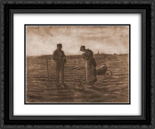 The Angelus (after Millet) 24x20 Black Ornate Wood Framed Art Print Poster with Double Matting by Van Gogh, Vincent