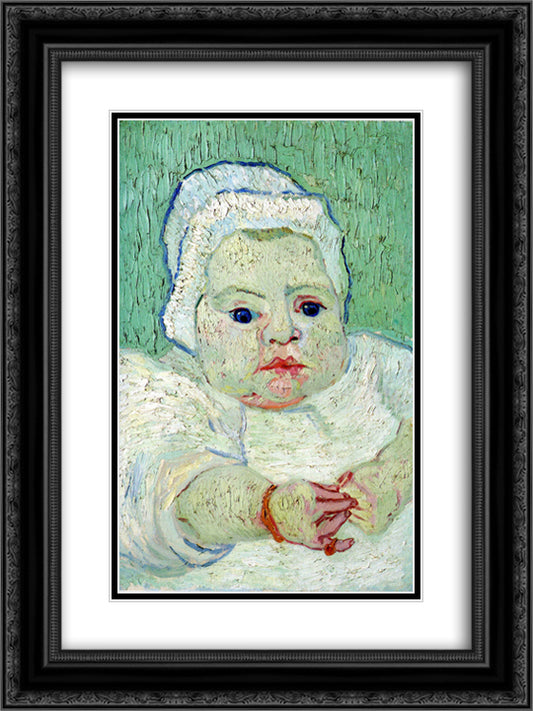 The Baby Marcelle Roulin 18x24 Black Ornate Wood Framed Art Print Poster with Double Matting by Van Gogh, Vincent