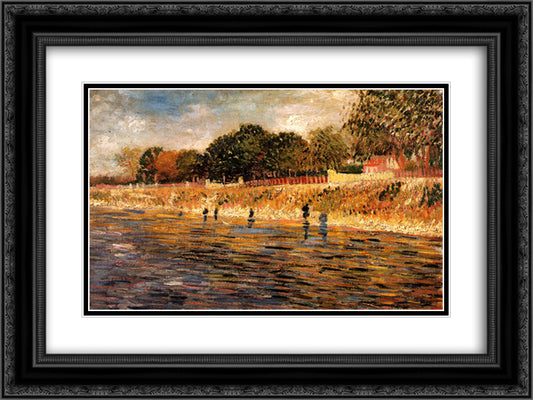 The Banks of the Seine 24x18 Black Ornate Wood Framed Art Print Poster with Double Matting by Van Gogh, Vincent