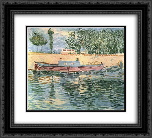 The Banks of the Seine with Boats 22x20 Black Ornate Wood Framed Art Print Poster with Double Matting by Van Gogh, Vincent