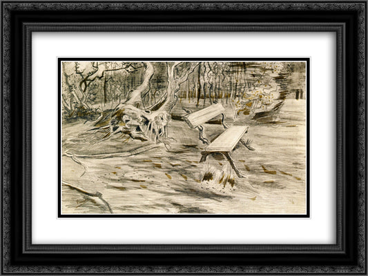 The Bench 24x18 Black Ornate Wood Framed Art Print Poster with Double Matting by Van Gogh, Vincent