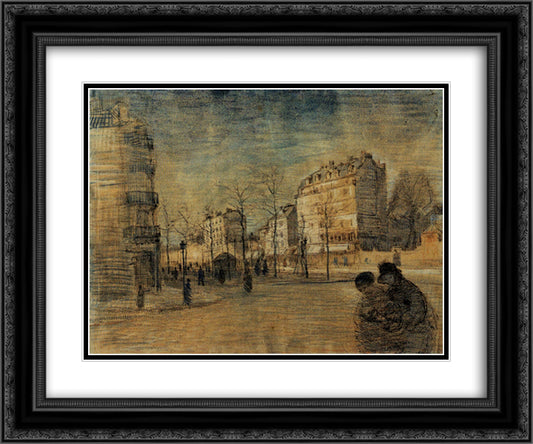 The Boulevard de Clichy 24x20 Black Ornate Wood Framed Art Print Poster with Double Matting by Van Gogh, Vincent
