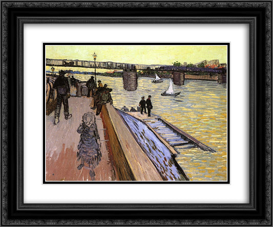 The Bridge at Trinquetaille 24x20 Black Ornate Wood Framed Art Print Poster with Double Matting by Van Gogh, Vincent