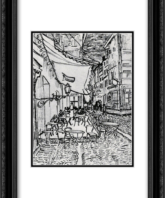 The Cafe Terrace on the Place du Forum, Arles, at Night 20x24 Black Ornate Wood Framed Art Print Poster with Double Matting by Van Gogh, Vincent