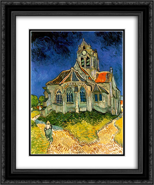 The Church at Auvers 20x24 Black Ornate Wood Framed Art Print Poster with Double Matting by Van Gogh, Vincent
