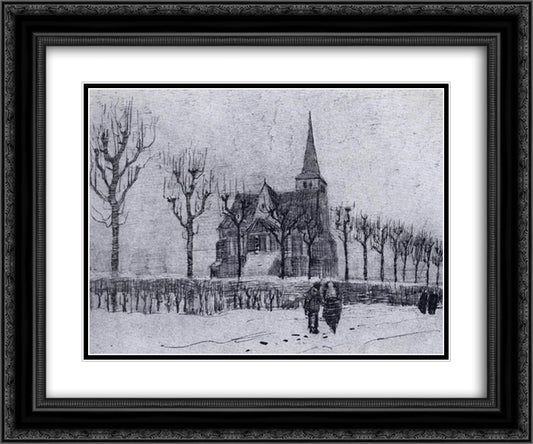 The Church in Nuenen in Winter 24x20 Black Ornate Wood Framed Art Print Poster with Double Matting by Van Gogh, Vincent