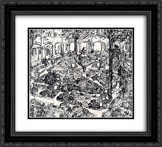 The Courtyard of the Hospital at Arles 22x20 Black Ornate Wood Framed Art Print Poster with Double Matting by Van Gogh, Vincent