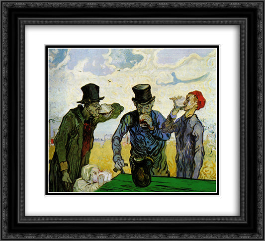 The Drinkers (after Daumier) 22x20 Black Ornate Wood Framed Art Print Poster with Double Matting by Van Gogh, Vincent