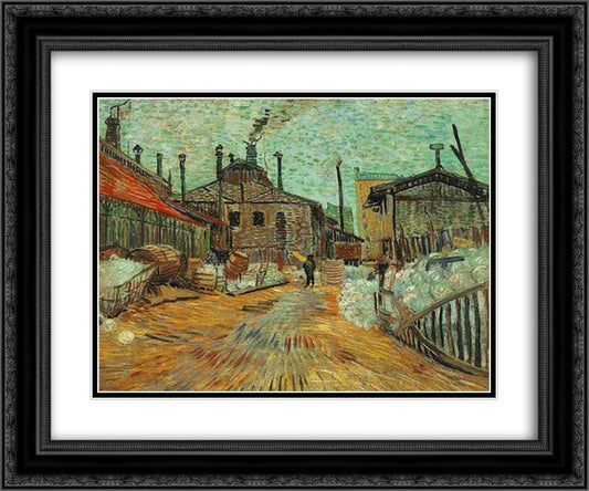 The Factory at Asnieres 24x20 Black Ornate Wood Framed Art Print Poster with Double Matting by Van Gogh, Vincent