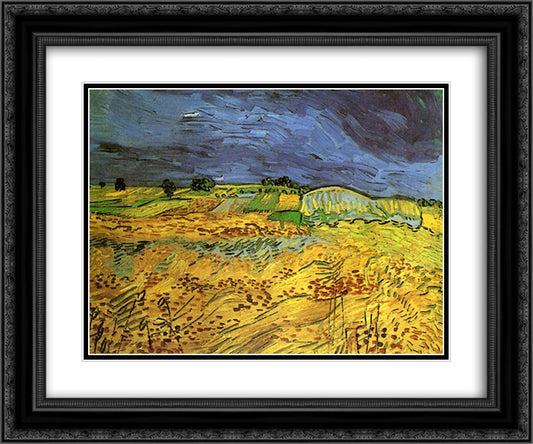 The Fields 24x20 Black Ornate Wood Framed Art Print Poster with Double Matting by Van Gogh, Vincent