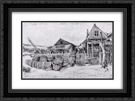 The fish drying barn at Scheveningen 24x18 Black Ornate Wood Framed Art Print Poster with Double Matting by Van Gogh, Vincent
