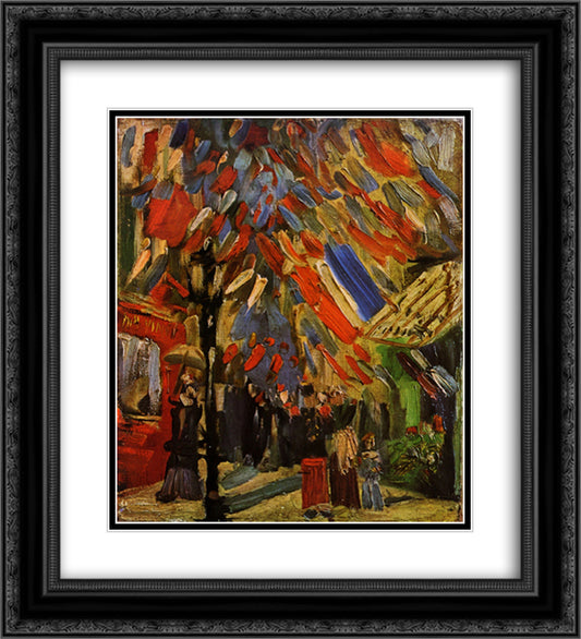 The Fourteenth of July Celebration in Paris 20x22 Black Ornate Wood Framed Art Print Poster with Double Matting by Van Gogh, Vincent