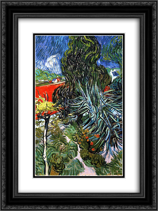 The Garden of Doctor Gachet at Auvers-sur-Oise 18x24 Black Ornate Wood Framed Art Print Poster with Double Matting by Van Gogh, Vincent