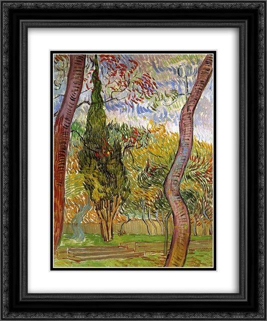 The Garden of Saint-Paul Hospital 20x24 Black Ornate Wood Framed Art Print Poster with Double Matting by Van Gogh, Vincent