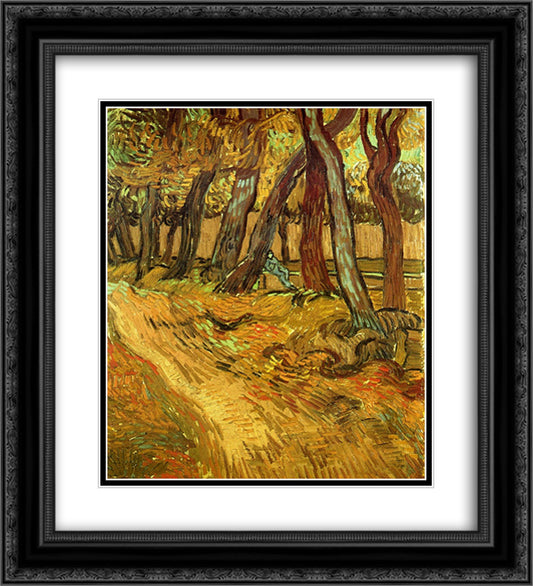 The Garden of Saint-Paul Hospital with Figure 20x22 Black Ornate Wood Framed Art Print Poster with Double Matting by Van Gogh, Vincent