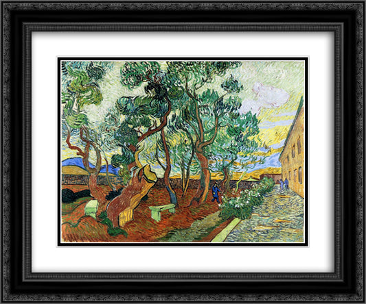 The Garden of St. Paul's Hospital at St. Remy 24x20 Black Ornate Wood Framed Art Print Poster with Double Matting by Van Gogh, Vincent